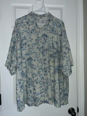 Cotton On Casual Men's Light Blue Palm Print Short-Sleeve Shirt